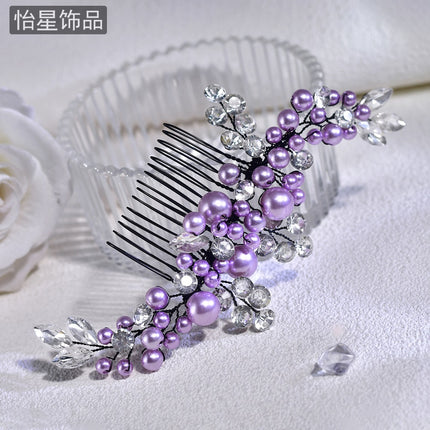 Yixing Elegant Fashion Pearl Hair Comb Fairy Purple Hair Rhinestone Headwear Bridal Wedding Accessories Comb A271