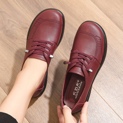 Mom's Shoes, Soft-Soled Single Shoes for Middle-Aged and Elderly People, Comfortable and Not Tiring for the Feet, New Women's Shoes, Middle-Aged Flat-Soled Non-Slip Spring and Autumn Leather Shoes