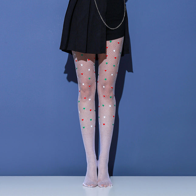 Fishnet Stockings Cute Heart Printed Green Slimming Legs Women's Pantyhose Leggings White Silk Stockings Pantyhose