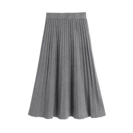 Autumn and Winter Knitted Skirt for Women, New Elegant, Versatile, Slimming Look, Thickeneded Long Skirt, A-Line Pleated Skirt, Extended Skirt