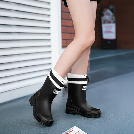 Cross-Border New Rain Boots Camping Waterproof Mid-Calf Rubber Shoes Women's Outdoor Anti-Slip Drawstring Ankle Boots Foreign Trade