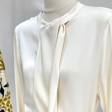 Silk Shirt for Women 2026 Spring and Summer New Style Long-Sleeved Scarf Collar Work Clothing Ol Style Pure Color Elegant Mulberry Silk Top