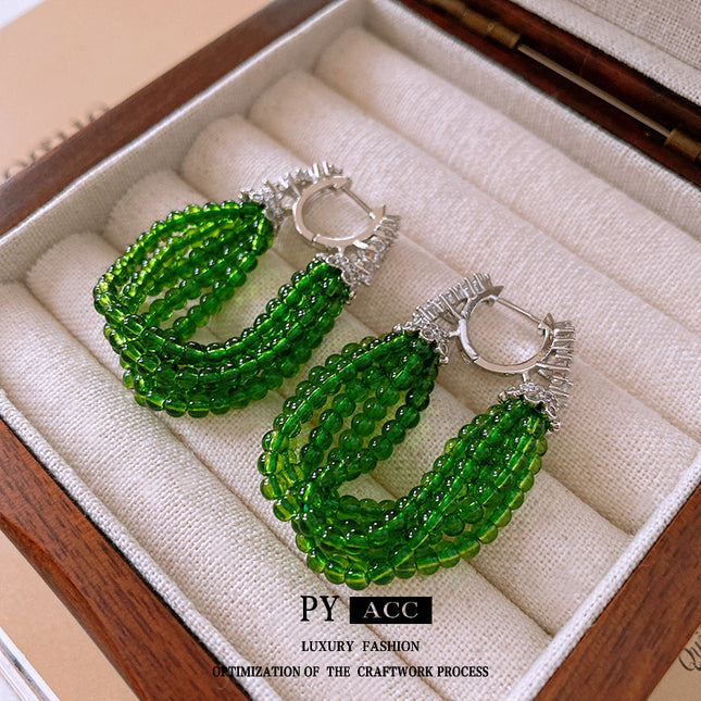 Zircon New Chinese Beaded Tassel Ear Buckle Retro Light Luxury High Sense Earrings Niche Fashion Elegant Earrings Wholesale