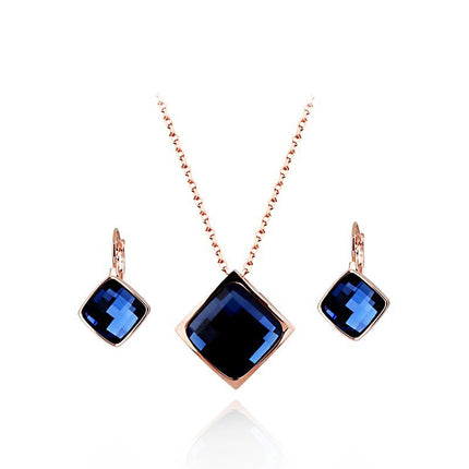 Classic Temperament Square Crystal Necklace Earrings suit European and American Retro Fashion Jewelry Cross-border E-commerce Supply