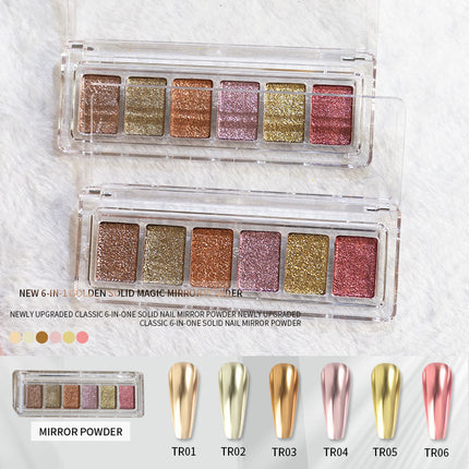 Cross-border New Product 6-color Rich Gold Solid Powder Nail Art Magic Mirror Powder Nail Art Glitter Powder Mirror Powder Laser Titanium Gold Powder