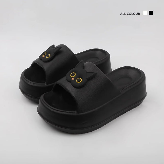 Thick-soled slippers for women's outdoor wear summer one-word latest black and white cat online famous beach shoes non-slip high heel sandals