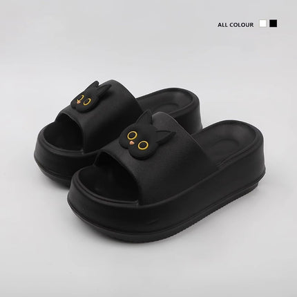 Thick-soled slippers for women's outdoor wear summer one-word latest black and white cat online famous beach shoes non-slip high heel sandals
