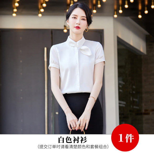 Summer New Fashion Temperament Professional Women's Short-sleeved Shirt Hotel Front Desk Beautician Jewelry Shop Work Clothes Set
