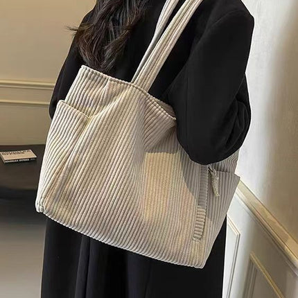 Corduroy Bag Women's Large Capacity 2024 New Autumn and Winter Casual Shoulder Shopping Bag Premium Tote Bag
