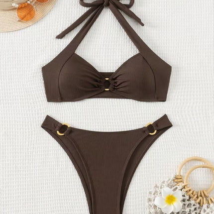 2025 Europe and the United States cross-border foreign trade Amazon trend solid color neck strap sexy bikini bikini suit women