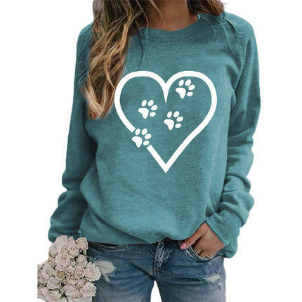 Foreign trade supply love dog foot printing round neck jacket sweater European size women's coat long sleeve cross-border autumn and winter