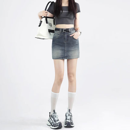 Denim Skirt Women's Short Skirt 2024 Summer New High Waist Slimming Anti-running Light Cover Meat Design Sense Wrap Hip Skirt