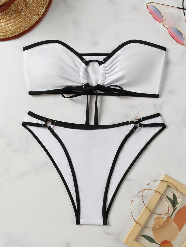 Sexy Bandeau Bikini Two-Piece Swimsuit Women Solid Color Chest Pad / Bikini Bandeau Deux Pièces Femme Couleur Unie