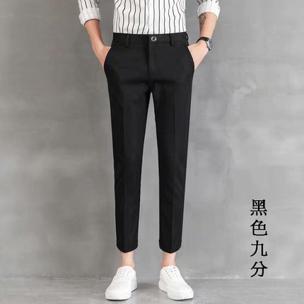 Summer Cropped Pants for Men, Korean Style Trendy Black Casual Pants, Thin Drapey Suit Pants, Slim Fit Tapered Dress Pants for Men