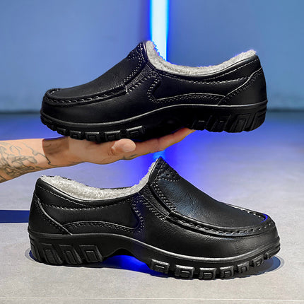 Explosions Winter Cotton Shoes Men's Light fleece-lined Casual Leather Shoes Men's Cross-border Slip-on fleece-lined Driving Shoes Garden Shoes