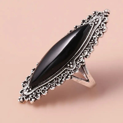 2025 European and American Retro Light Luxury Imitation Turquoise Ring Vintage Bold Ring Jewelry Accessory Fashion Versatile