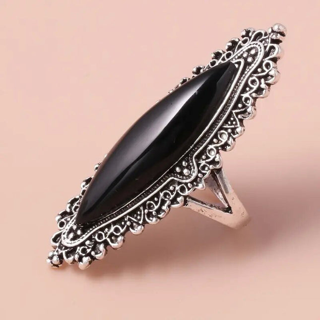 2025 European and American Retro Light Luxury Imitation Turquoise Ring Vintage Bold Ring Jewelry Accessory Fashion Versatile