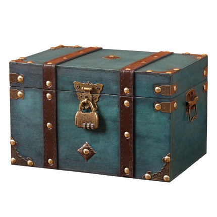 European Retro Wooden Storage Box with Lock Chinese Antique Emerald Square Jewelry Box Photography Props Treasure Box