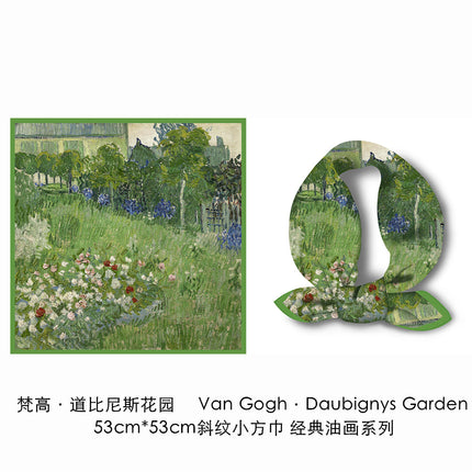 French 53cm new Van Gogh oil painting dobinis garden flower twill decorative small square scarf small scarf scarf
