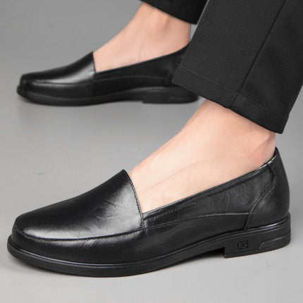 Men's Genuine Leather Slip-On Loafers, Shallow Mouth, Slip-On Shoes, Men's Shallow Face Small Leather Shoes, Men's Business Short Face Shoes