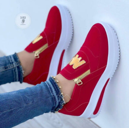 2022 Spring and Autumn New Foreign Trade Cross-border Large Size Sports Shoes Sponge Flat Side Zipper Solid Color Casual Sneakers