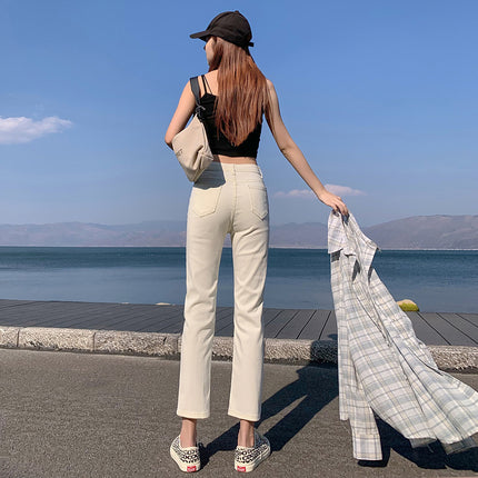 Beige Pants White Women's Pants Summer New Small Eight-point Straight Pipe Pants White Ankle Jeans