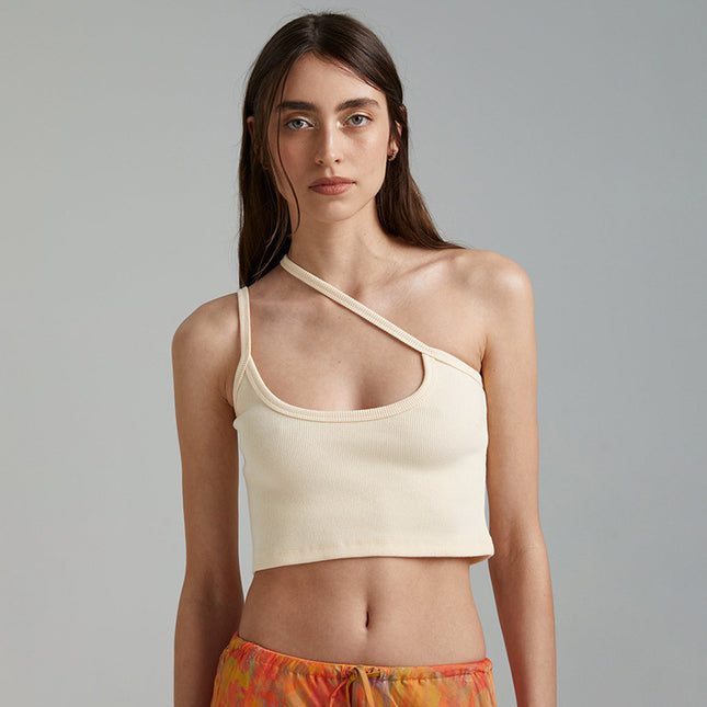 M24Tp096 European and American Clothing 2024 Amazon Summer New Pure Color Camisole Asymmetric Top Wholesale