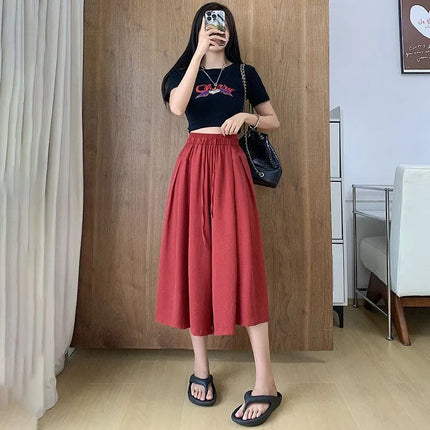 Long Skirt Pants with a Draping Effect for Women, Spring and Summer Casual High-End Style, Slimming Ice Silk, Petite Yamamoto Wide-Leg Long Skirt