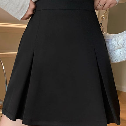Small A- shape Pleated Skirt Women's Spring 2024 New College-style Anti-gloss High Waist Black Short Skirt