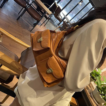 High-end Niche New Vegetable Tanned Cowhide Shoulder Crossbody Underarm Bag Tuo Peak Bag Large Capacity Retro Motorcar Bag