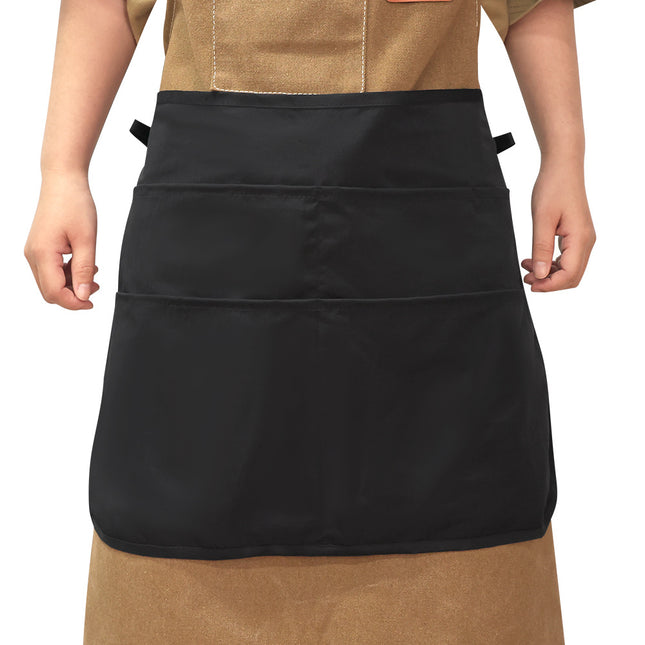 Cross-Border Black Work Half-Waist Skirt Short Six-Pocket Half-Length Bib Hair Salon Restaurant Adjustable Work Apron