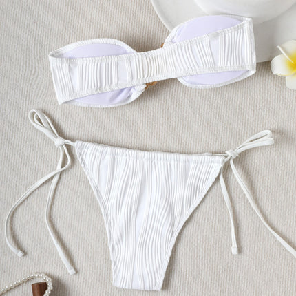 European and American Export 2025 New Fashion Pure Color Sexy Sexy Lace-Up Backless Split Swimsuit Women's Bikini Swimsuit