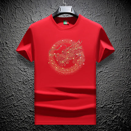 Ouzhanzhou Trendy Men's New Hot Drilling T-shirt Fashionable Slim-fit Large Size Light Luxury Men's Short-sleeved Summer Ice Silk Quick-drying