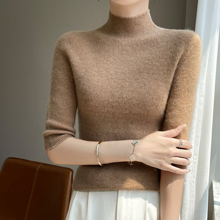 First-Line Readymade Clothing Autumn and Winter New Half Sleeve Half Turtleneck Sweater Women's Outer Wear Slim-Fit Tight Inner Knitted Base Shirt