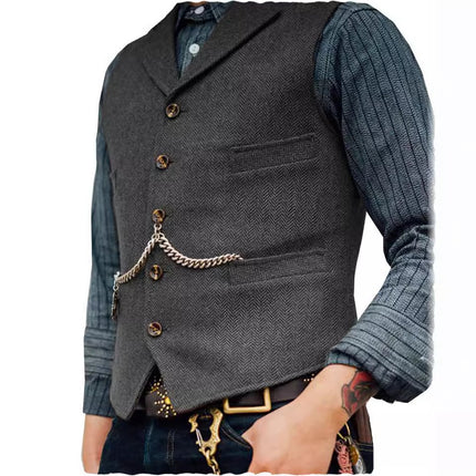 Cross-border European and American men's tough man herringbone suit collar waistcoat Ami Khaji rock punk locomotive men's waistcoat