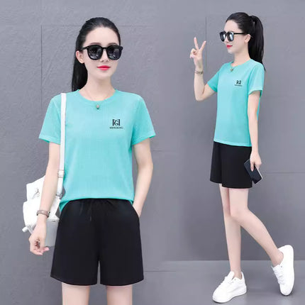 Ice Silk Short-sleeved Shorts Sports Fashion suit Summer Casual Women's Quick-drying Shortcut Pants Short-sleeved Sports suit