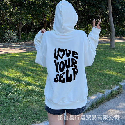2023 New Autumn and Winter Casual Sports Hoodies Southeast Asia Cross-Border Export Women's Letter Print Hooded Sweatshirt