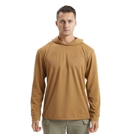 New Men's Long-Sleeved Quick-Drying Hooded Sun Protection t Outdoor Tactical Sports Physical Fitness Breathable Camouflage T-Shirt Camping Style Fishing