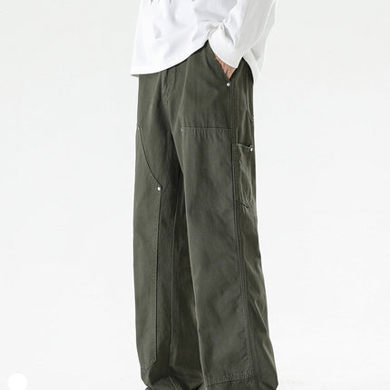 Muxi Clothing # Spring Season Pure Cotton Army Green Lumberjack Work Pants Trendy Straight-Leg Casual Pants Cleanfit Pants