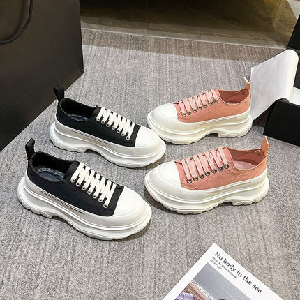 Canvas Shoes for Women 2025 New Spring and Summer White Platform Thick-Soled Half-Slip Versatile High-Top Dad Shoes Mcqueen