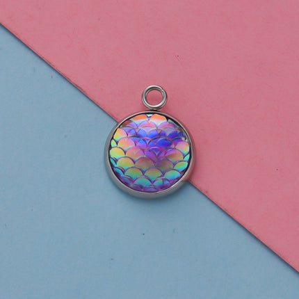 Cross border in stock 12MM mirror titanium steel resin round fish scale jewelry accessories DIY personality fashion geometric pendant