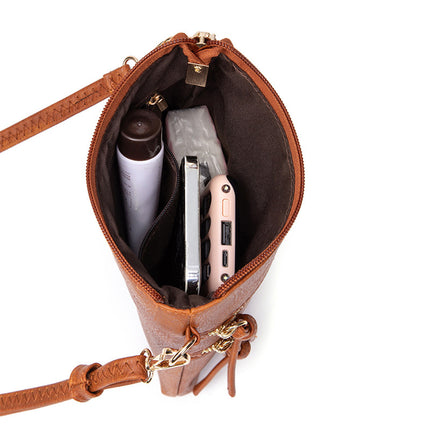 2024 Summer New Women's Bags Wholesale Retro Solid Color Mobile Phone Bags Double Zipper Multifunctional Pocket Vertical Shoulder Bags