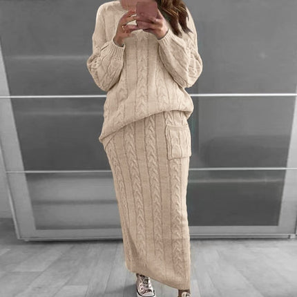 2026 Autumn/Winter New Women's Fashion Amazon European and American Style Cable Knit Sweater Women's Set Dress