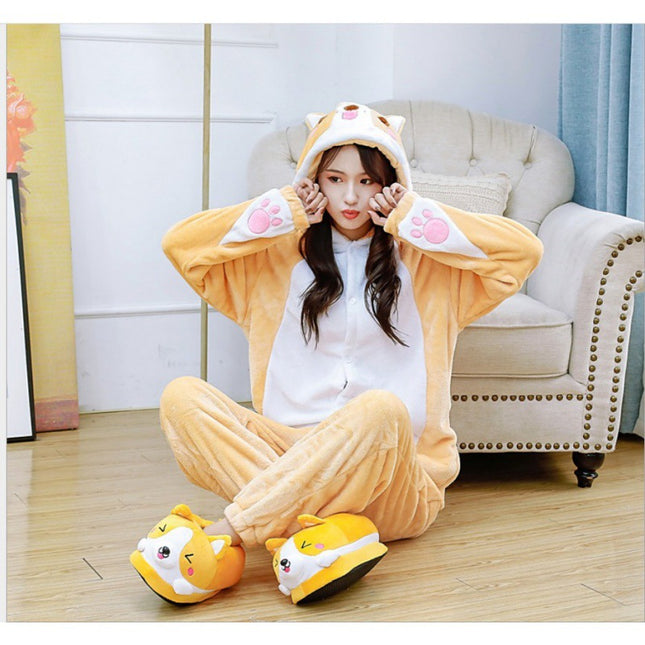 Autumn and Winter Flannel Dragon Training Cartoon Cheshire Cat Dinosaur Siaman Pajamas for Men and Women Tianma Home Clothes Clown Husky