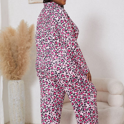 Autumn New Leopard Print Long-sleeved Top Trousers Cardigan Pajamas 2-piece Cross-border Home Clothes for plus size