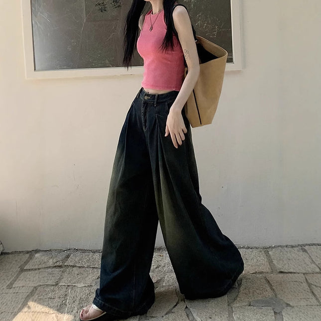 American Design Retro Jeans for Women Spring High-Waisted Slimming Loose Wide-Leg Pants Floor-Length Pants