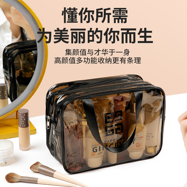 PVC Transparent Wash Bag Dry and Wet Separated Double Layer Portable Travel Waterproof Fitness Swimming Cosmetic Bag Storage Bag for Women