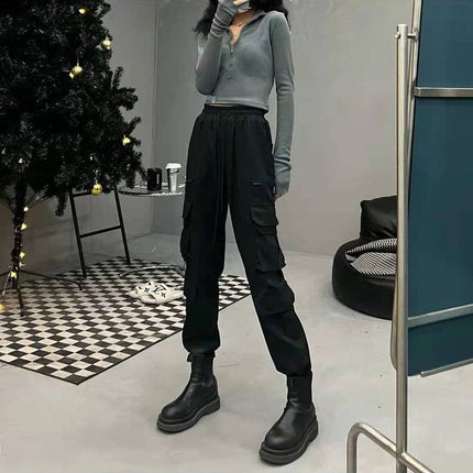 Women's Trendy Ins Street Style Winter Fleece-Lined Cargo Pants Hip-Hop Pants with Boots Jogger Pants