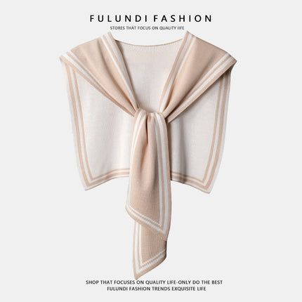 Korean Style Navy Style Internet Celebrant Shawl Women's Black and White Striped Outer Shirt Spring and Autumn Knitted False Collar Air-conditioned Room Shoulder
