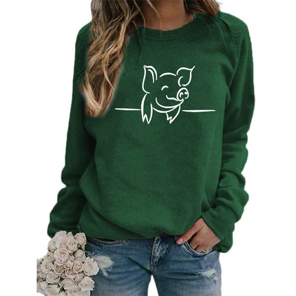 Cross-Border Amazon Foreign Trade Supply Pig Pattern Printed Round Neck Top Sweatshirt